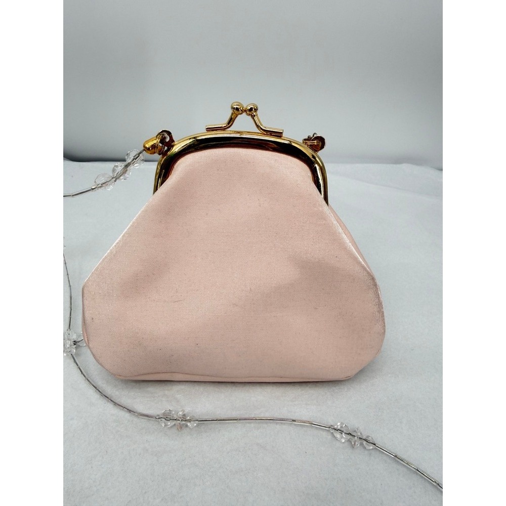 Liz Claiborne Evening Bag Pink Kiss Lock Crystal Strap Mini Romantic Whimsical - Picture 3 of 13